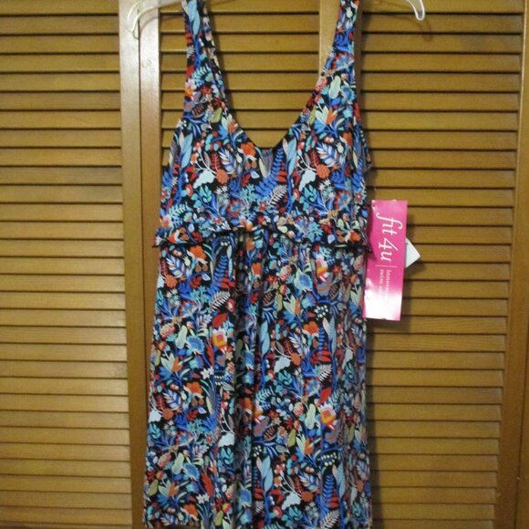 Fit 4 U NEW bathing suit blue floral one piece, the bottom are shorts size 14 - Picture 1 of 11